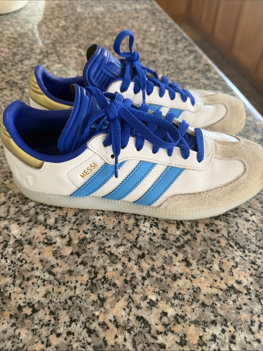 Adidas Messi White & Blue Samba-Style Sneakers
